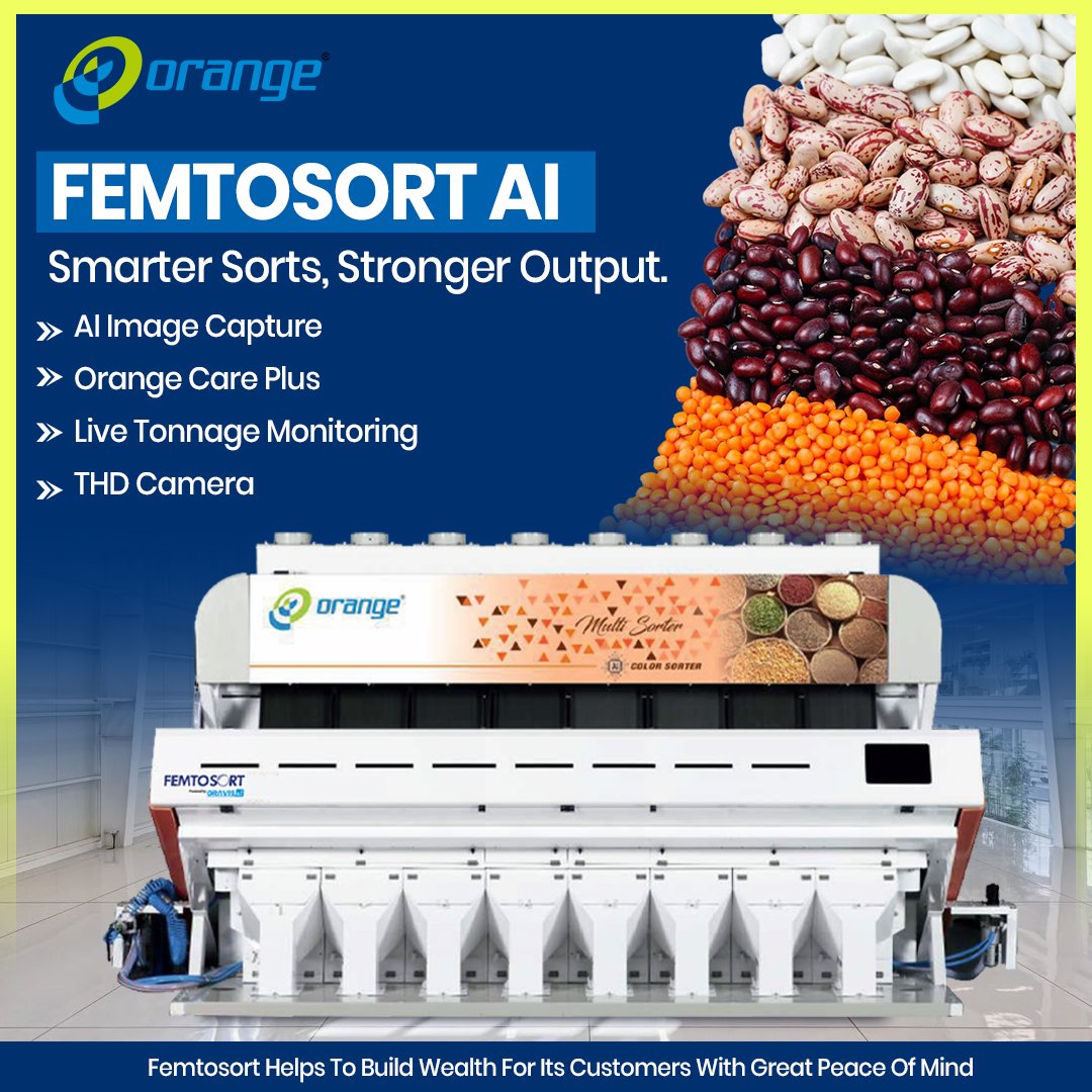 Femtosort AI – Advanced Color Sorting Machine by Orange Sorter